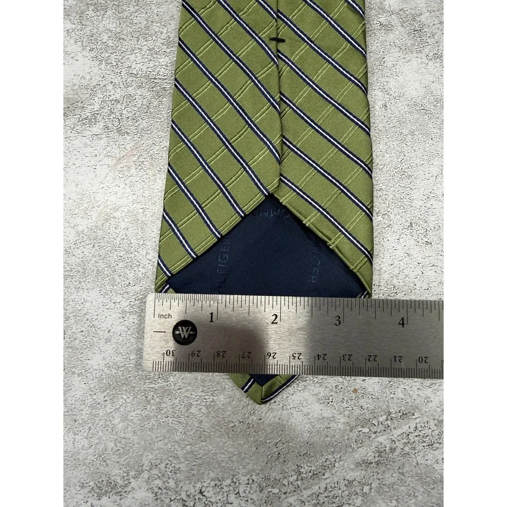 Tommy Hilfiger Tie Mens One Size Green Striped‎ 100% Silk Designer Logo Classic